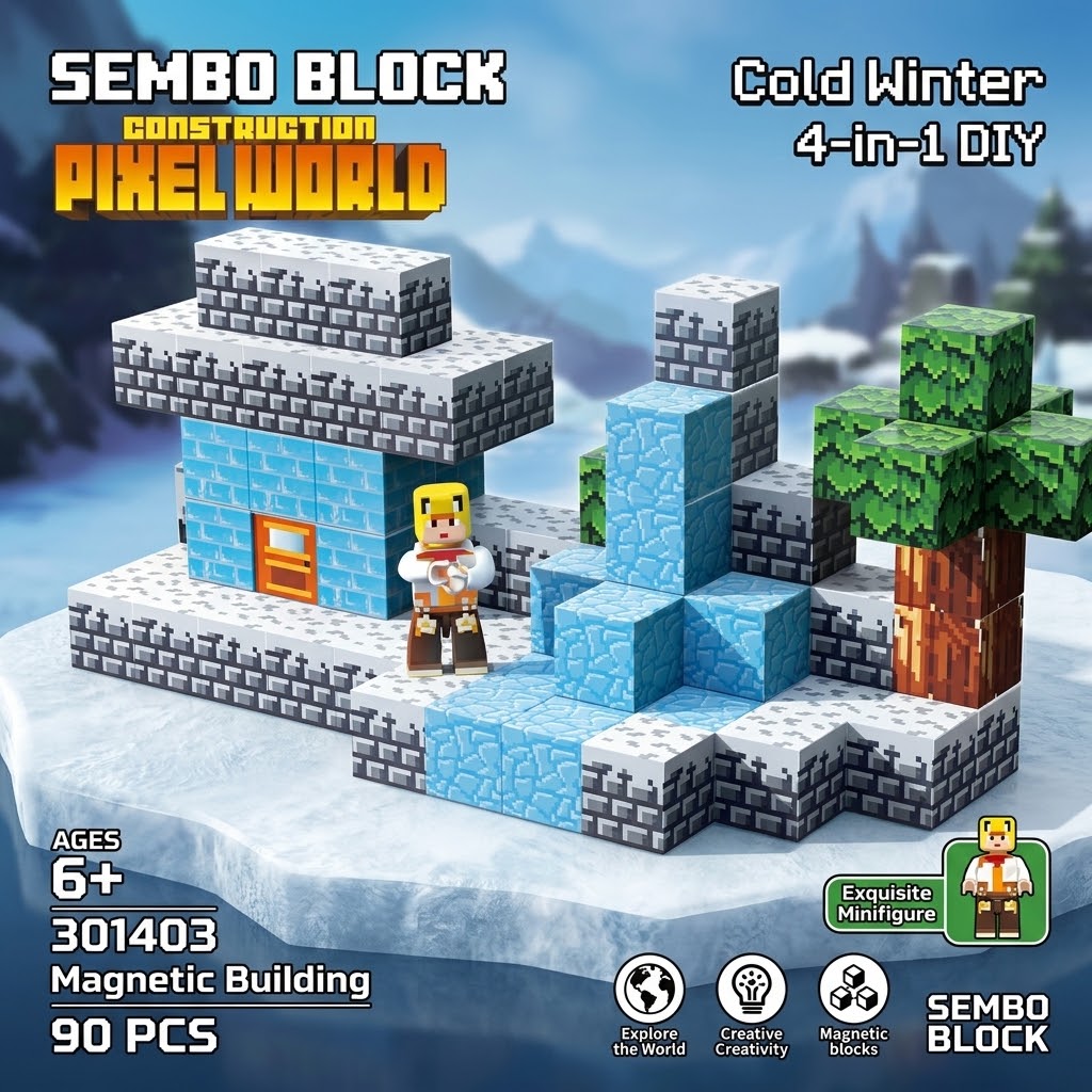 Sembo Pixel World Magnetic Building Blocks – Cold Winter Set 4-in-1 | 90 Pcs | Ages 6+ - 301403