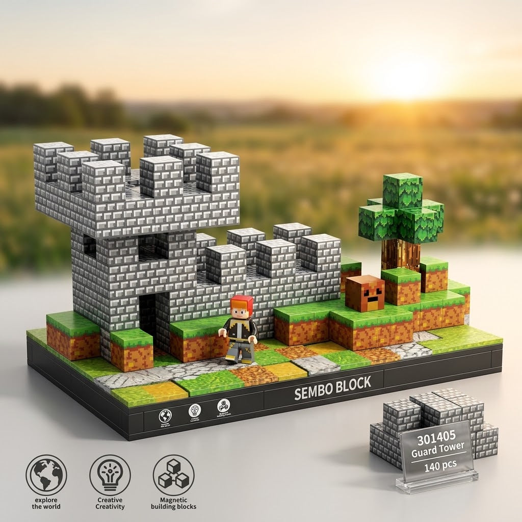Sembo Block Pixel World Guard Tower Magnetic Building Set – 140 Pcs | Ages 6+ - 301405