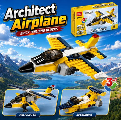 3-in-1 Super Airplane Brick Toy Set – Fighter Jet, Helicopter & Speed Boat | 130 Pcs - 3105