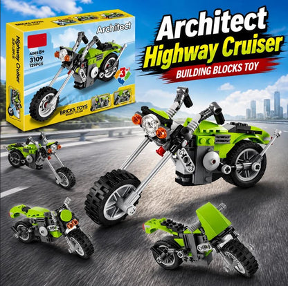 3-in-1 Highway Cruiser Building Blocks Motorcycle Toy Set – 122 Pcs | DECOOL Architect Series - 3109