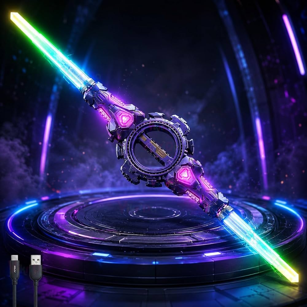 Rotate Double-Edged Light Sword – 360° Spinning Dual Blade with LED Lights & Sound Effects