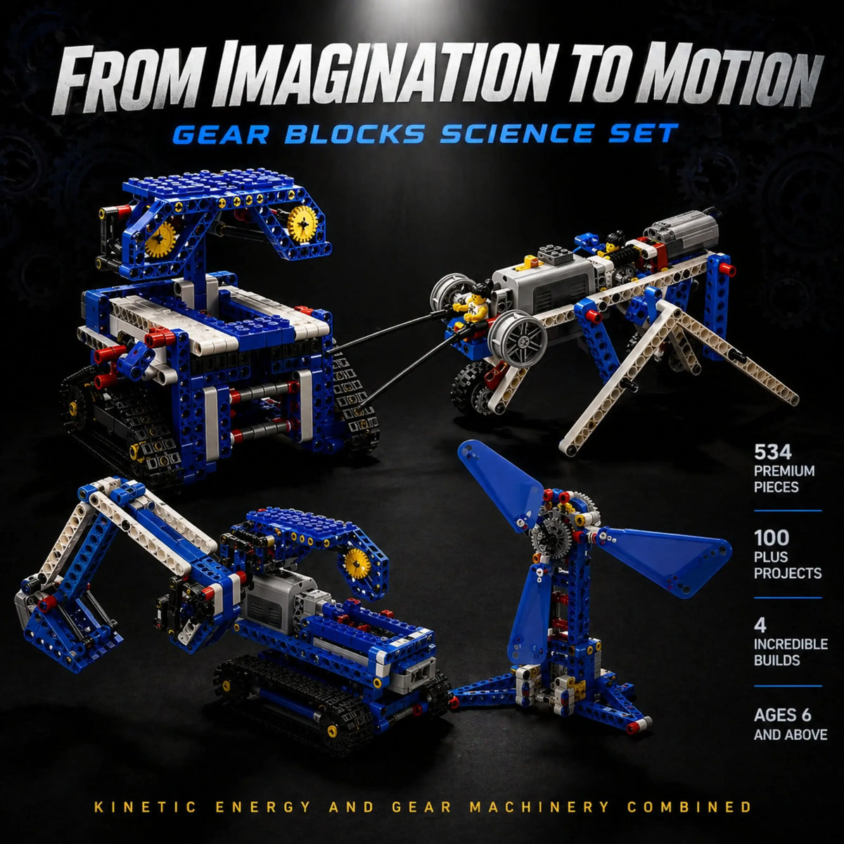 Gear Blocks 534-Piece STEM Building Set for Kids, Ages 6+
