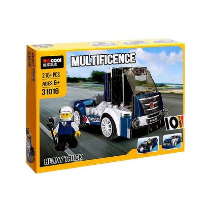 10-in-1 Multificence Heavy Truck Building Block Set - 216 Pieces Construction Toy