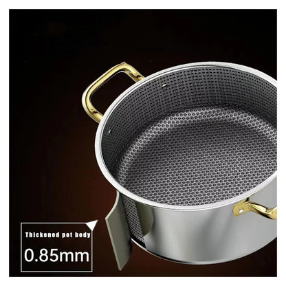 Triply Honeycomb Design Stainless Steel Pot with Glass Lid – 7 Sizes