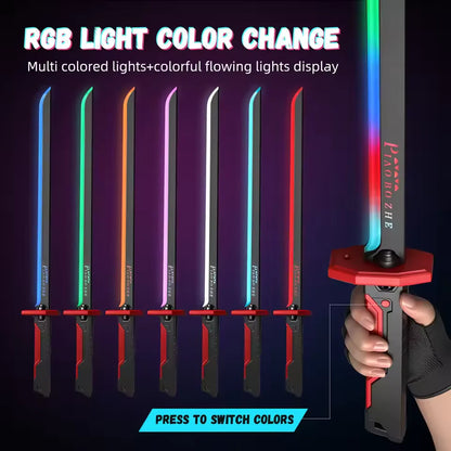 Cyberpunk LED Battle Sword with Smoke Effect, Spark Action & Sound – Rechargeable Light-Up Toy Sword for Kids
