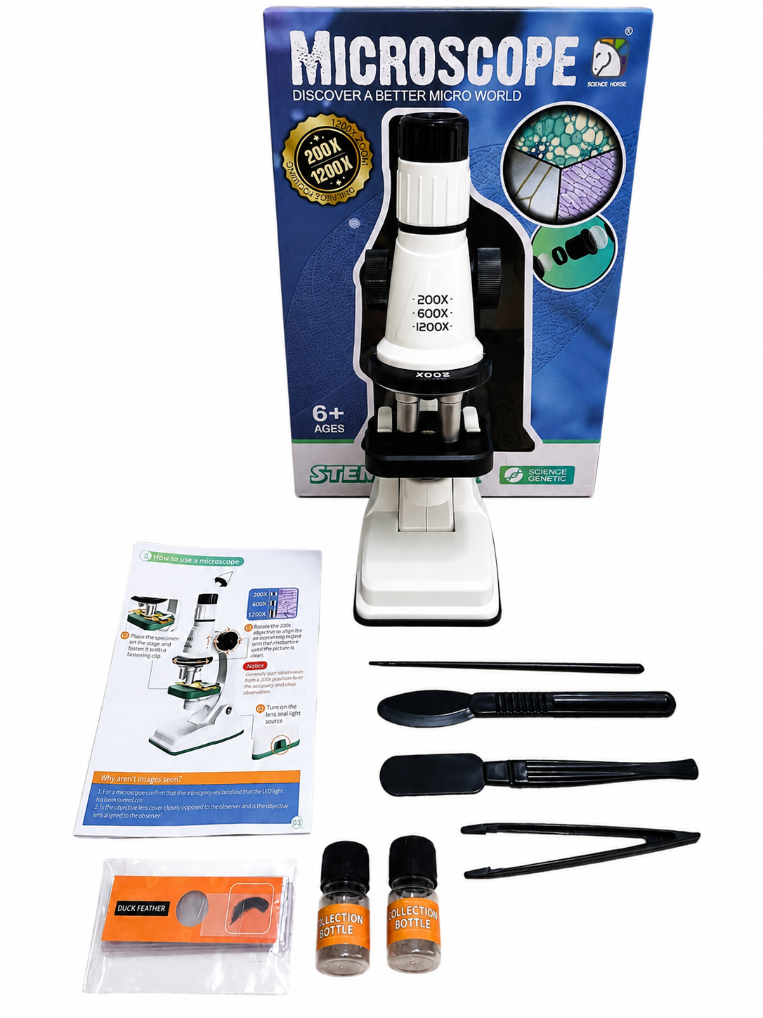 Educational Microscope for Kids - 200X 600X 1200X Magnification STEM Learning Toy