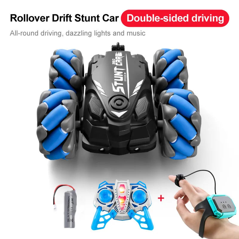 360° Rollover Drift Stunt Car – Double-Sided RC Car with Gesture Control Watch & LED Lights