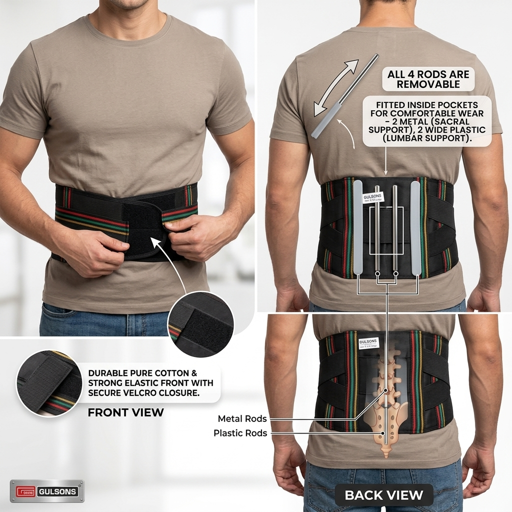 Sacral Lumber Support Belt – Strong Back Support with 4 Removable Rods