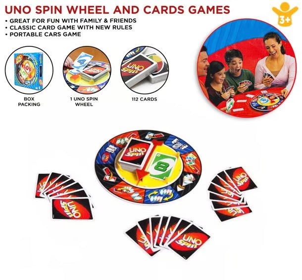 UNO Spin Card Game - Fast-Paced Family Board Game with Spinning Wheel