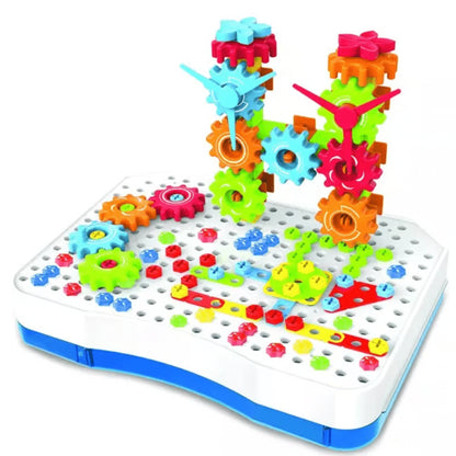 2-ان-1 میجک پلیٹ تعمیراتی کھلونا سیٹ - الیکٹرک ڈرل کے ساتھ 194 ٹکڑوں کی تخلیقی بلڈنگ کٹ