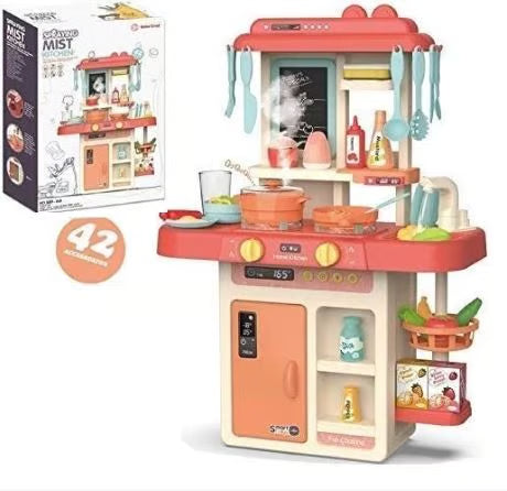 لائٹس اور ساؤنڈز کے ساتھ بچوں کا کچن پلے سیٹ - 42 پیس پریٹینڈ پلے کوکنگ سیٹ