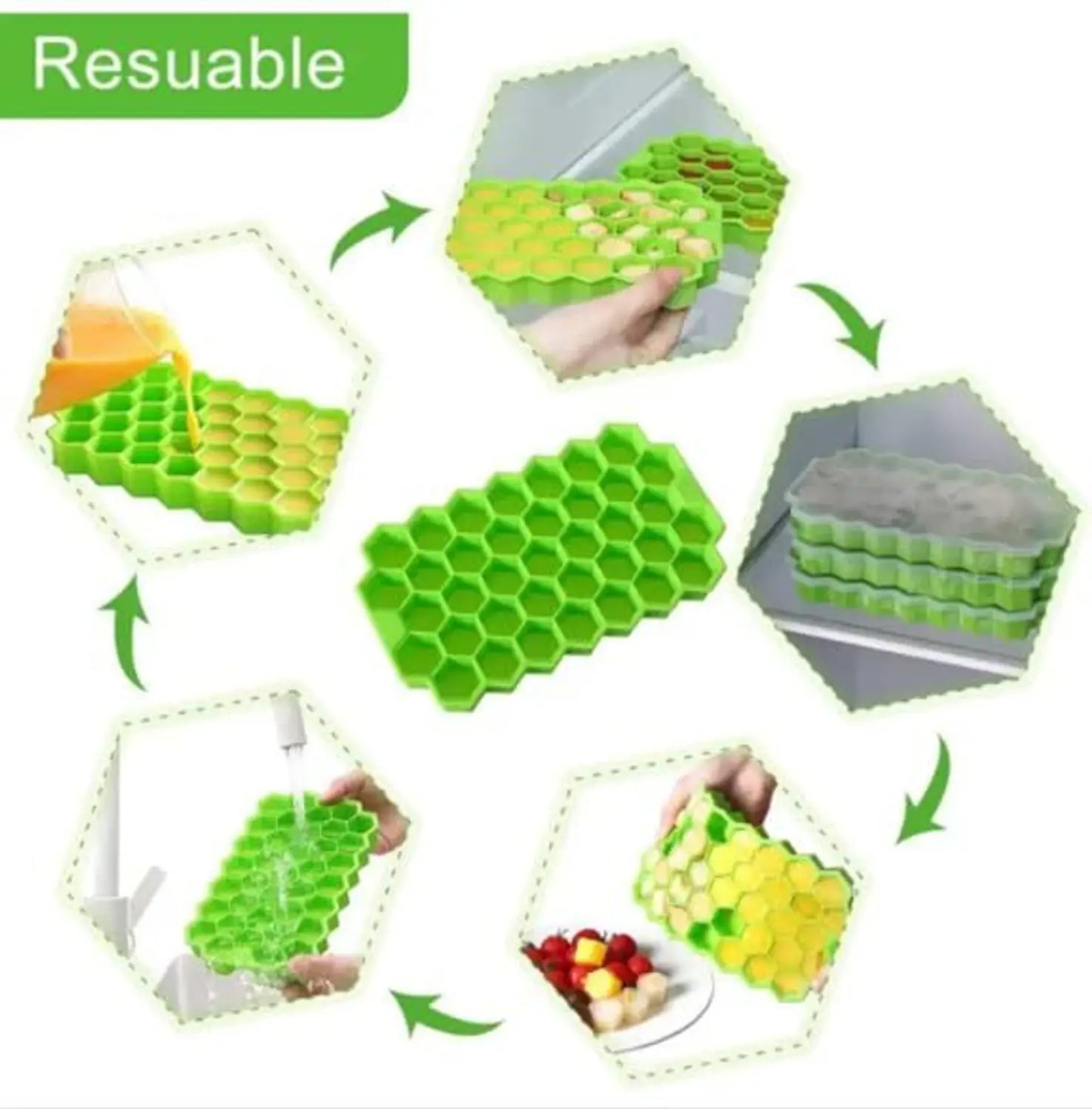 Silicone Honeycomb Ice Cube Tray – 37 Hexagonal Cells | BPA-Free