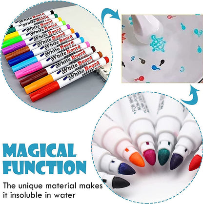 Magic Floating Pen Set for Kids – 12 Colors Whiteboard Markers with Spoon
