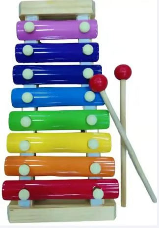 لکڑی کا زائلفون میوزیکل کھلونا - بچوں کے لیے 8 نوٹ رینبو رنگین آلہ