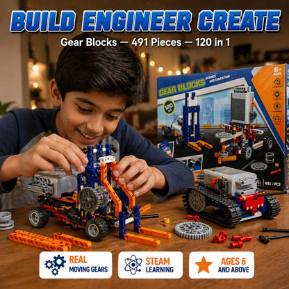 Gear Blocks Science and Education Set – 491 Pieces, 120-in-1 Motorized Building Kit