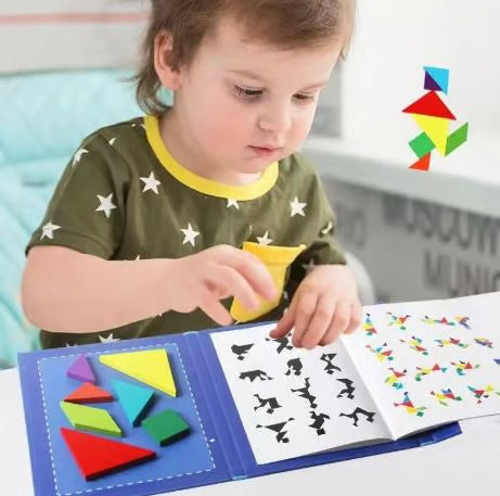 Tangram Woodiness Educational Puzzle Set - Magnetic Wooden Shapes for Kids