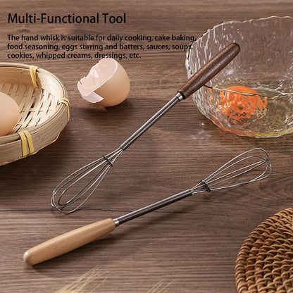 Stainless Steel Hand Whisk with Wooden Handle – Manual Egg Beater (1 Piece)