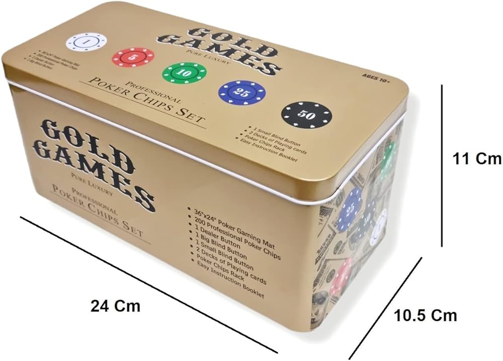 Gold Games Professional Poker Chips Set - Playing Cards - 200 Chips with Gaming Mat