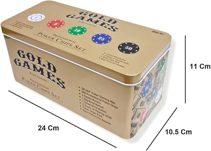 Gold Games Professional Poker Chips Set - Playing Cards - 200 Chips with Gaming Mat