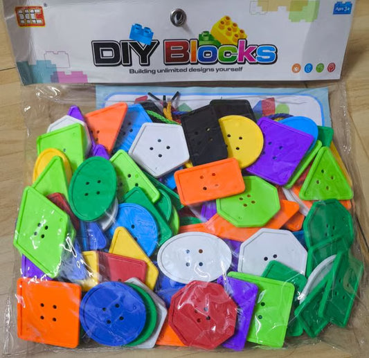 DIY Building Blocks Set - Colorful Geometric Shapes Threading Toy for Kids