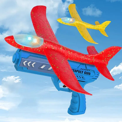 Foam Airplane Launcher Toy Set for Kids – Light-Up Glider Planes with Catapult Gun