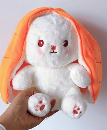 زپر کے ساتھ گاجر بنی خرگوش کا عالیشان کھلونا - بچوں اور بڑوں کے لیے نرم بھرے جانور