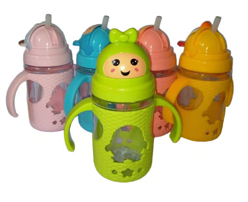 Kids Water Bottle with Sipper - 500ml Cartoon Character Beaker Bottle with Handles