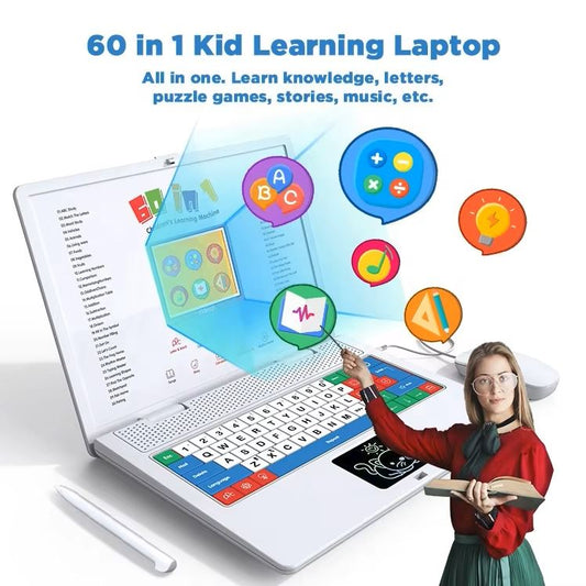 60-in-1 Kids Educational Learning Laptop Toy – White | ABC, Math, Music & Drawing | Ages 3+