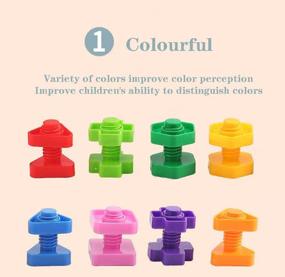 DIY Building Blocks - Colorful Nuts and Bolts Construction Toy Set for Kids