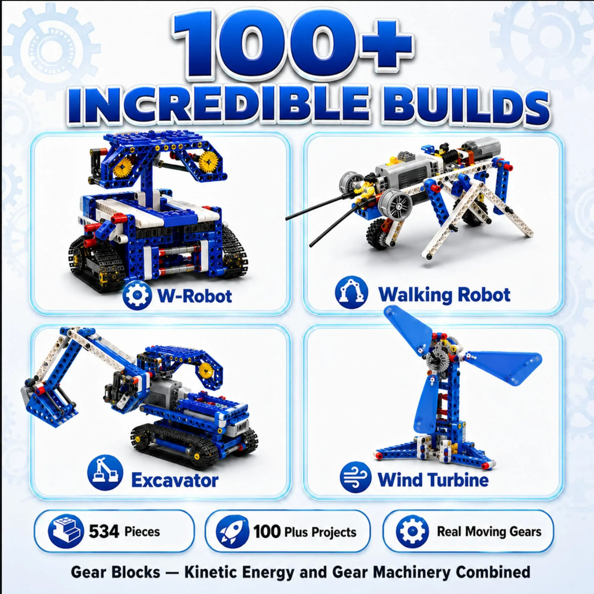 Gear Blocks 534-Piece STEM Building Set for Kids, Ages 6+