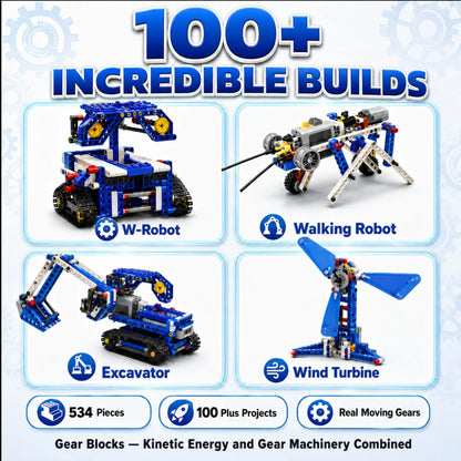 Gear Blocks 534-Piece STEM Building Set for Kids, Ages 6+