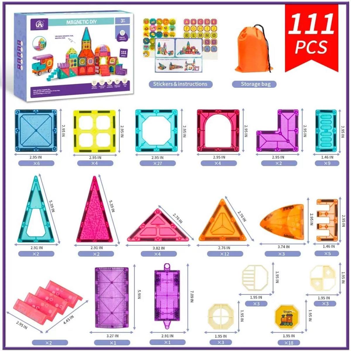 Magnetic DIY Building Blocks Set – 111 Pieces (Ages 3+)