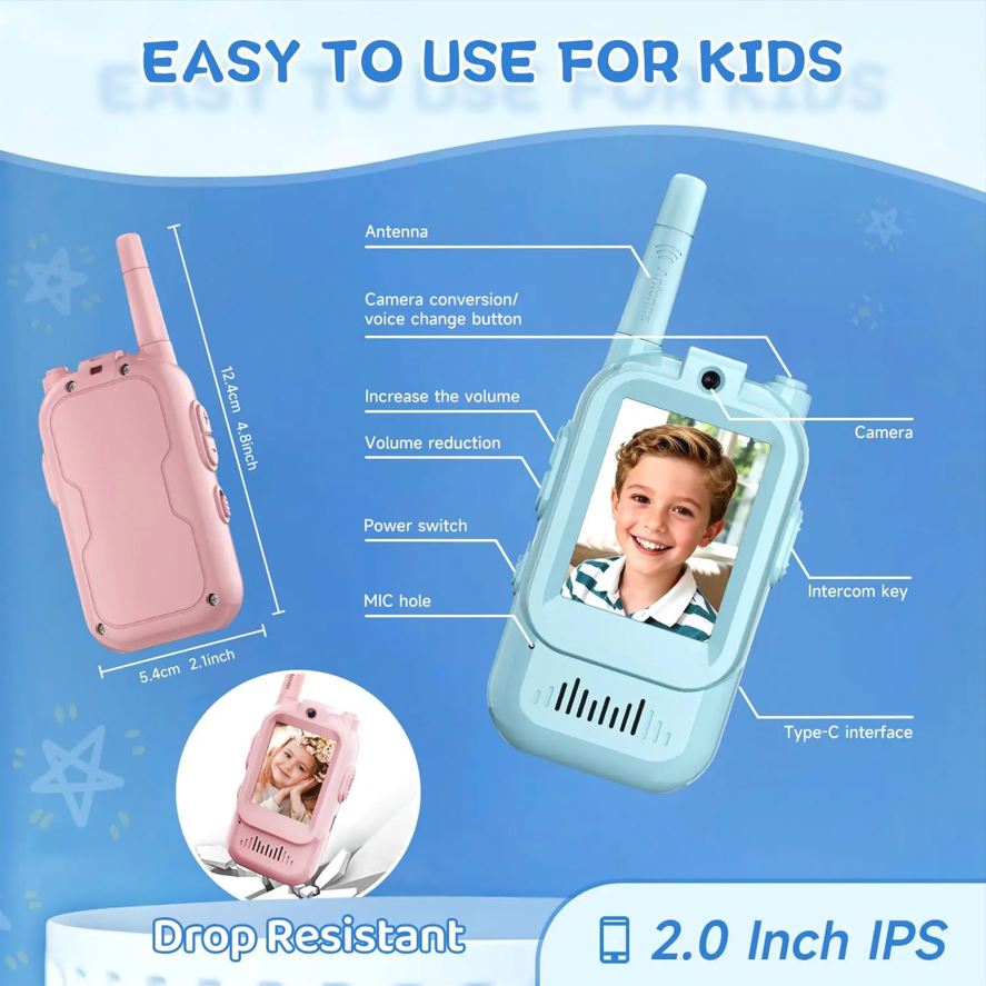 Kids Video Walkie Talkie – Rechargeable | 480P Camera | 300M Range