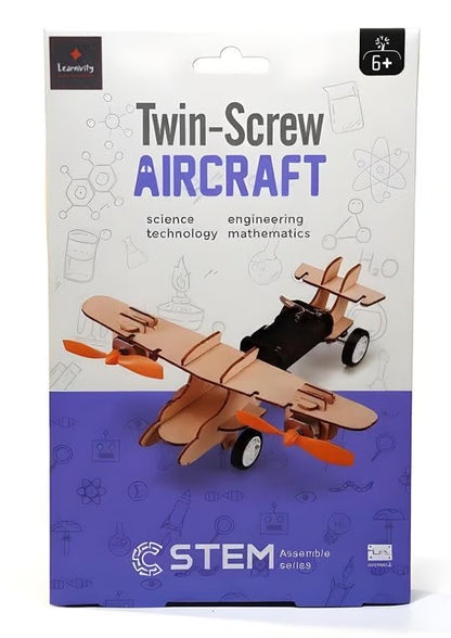 STEM ٹوئن سکرو ایئر کرافٹ بلڈنگ کٹ - 6+ بچوں کے لیے تعلیمی DIY پروپیلر پلین ٹائی