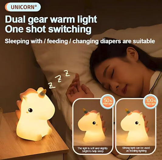 پیاری یونیکورن نائٹ لائٹ - 3 برائٹنس موڈز ایڈجسٹ ایبل ایل ای ڈی لیمپ بچوں کے لیے