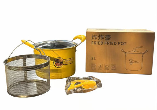 2L Fried Pot with Basket - Non-Stick Deep Frying Pan with Glass Lid & Strainer