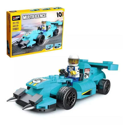 10-ان-1 بلڈنگ بلاکس ریس کار سیٹ - بلیو گھوسٹ ملٹی ماڈل تعمیراتی کھلونا (201+ ٹکڑے)