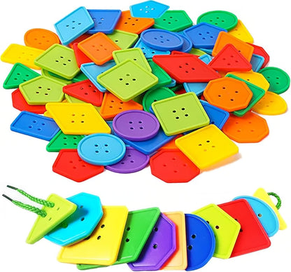 DIY Building Blocks Set - Colorful Geometric Shapes Threading Toy for Kids