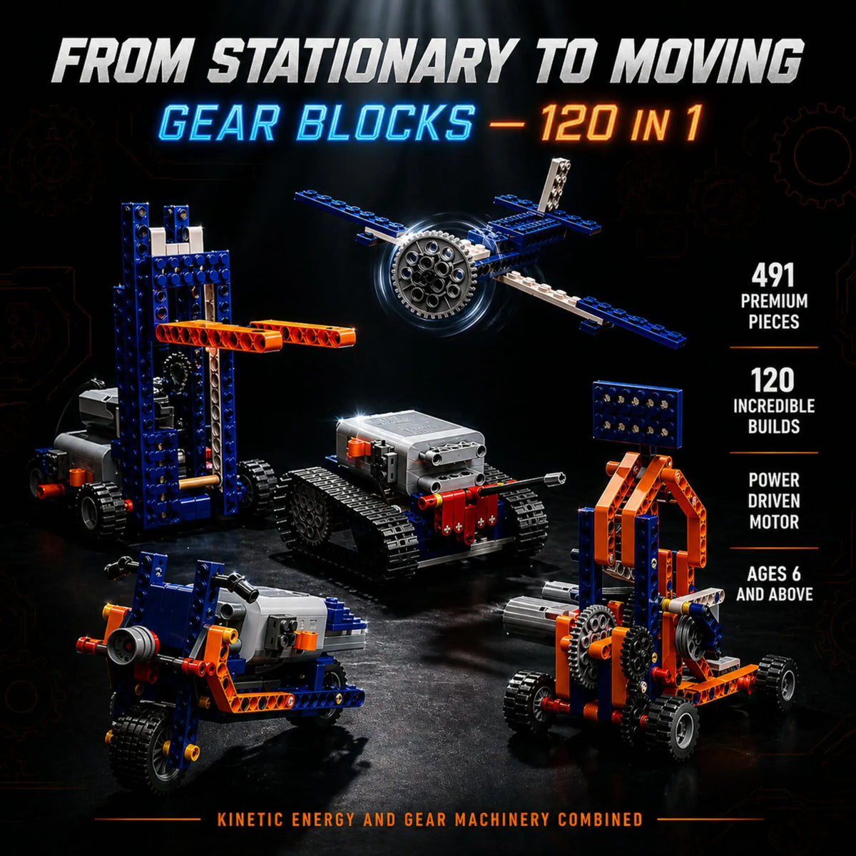 Gear Blocks Science and Education Set – 491 Pieces, 120-in-1 Motorized Building Kit