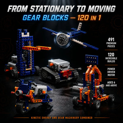 Gear Blocks Science and Education Set – 491 Pieces, 120-in-1 Motorized Building Kit