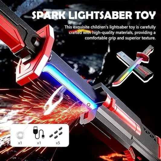 Cyberpunk LED Battle Sword with Smoke Effect, Spark Action & Sound – Rechargeable Light-Up Toy Sword for Kids
