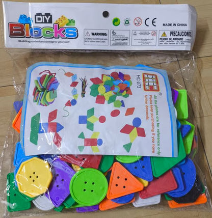 DIY Building Blocks Set - Colorful Geometric Shapes Threading Toy for Kids
