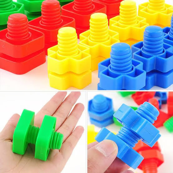 DIY Building Blocks - Colorful Nuts and Bolts Construction Toy Set for Kids