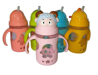 Kids Water Bottle with Sipper - 500ml Cartoon Character Beaker Bottle with Handles