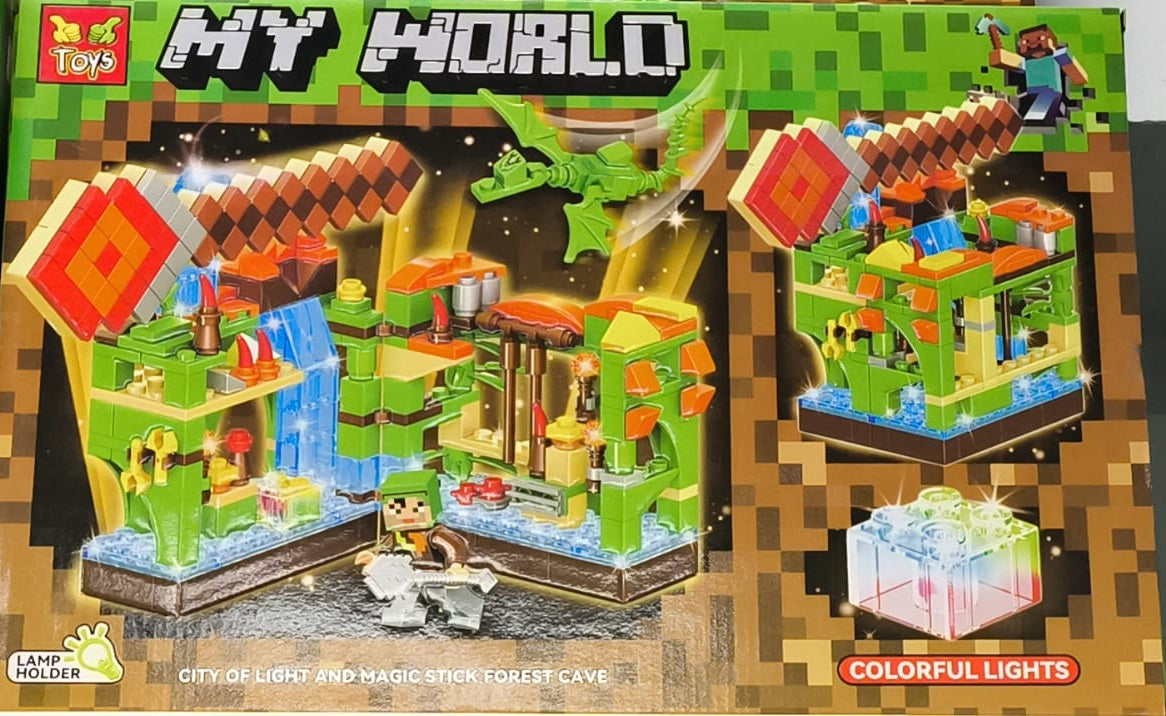 Minecraft City of Light & Magic Stick Forest Cave Building Block Set – 350 Pcs with LED Lights