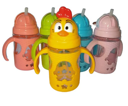 Kids Water Bottle with Sipper - 500ml Cartoon Character Beaker Bottle with Handles