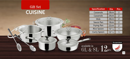 Alpha Cuisine Gift Set – 12-Piece Encapsulated Stainless Steel Cookware Set