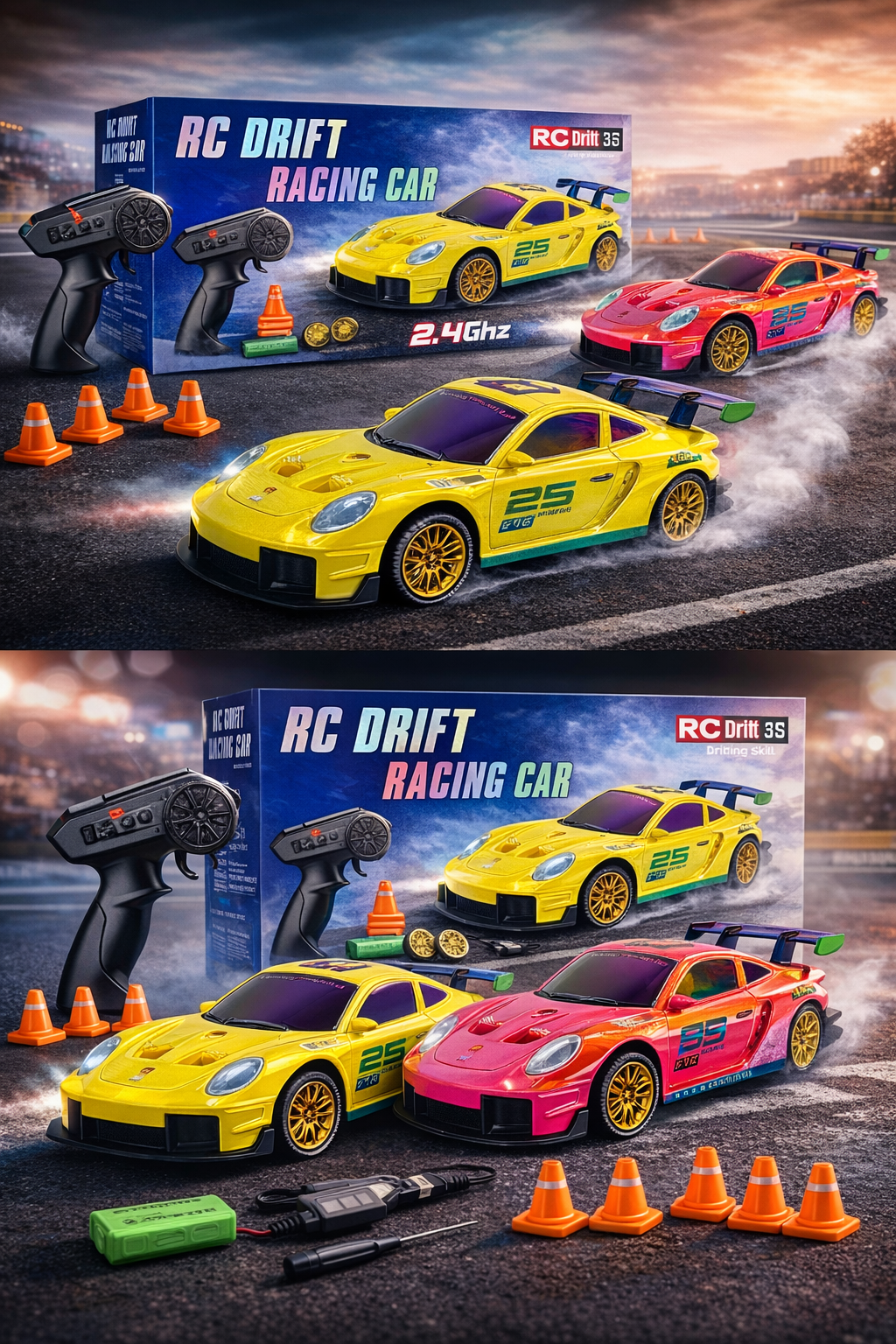 RC Drift Racing Car 2.4GHz with LED Lights & Extra Tyres