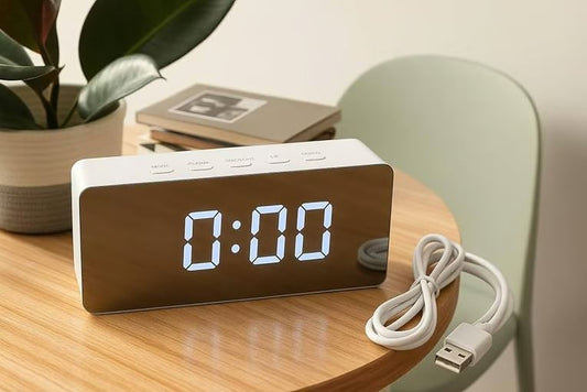 ایل ای ڈی مرر الارم کلاک - USB چارجنگ پورٹ کے ساتھ ڈیجیٹل ڈسپلے