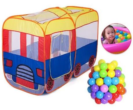 Kids Bus Play Tent with 50 Colorful Balls - Jumbo Pop-Up Playhouse for Toddlers